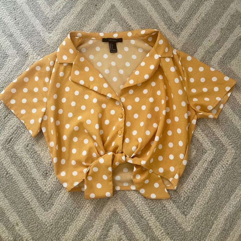 yellow polka dot tie crop top